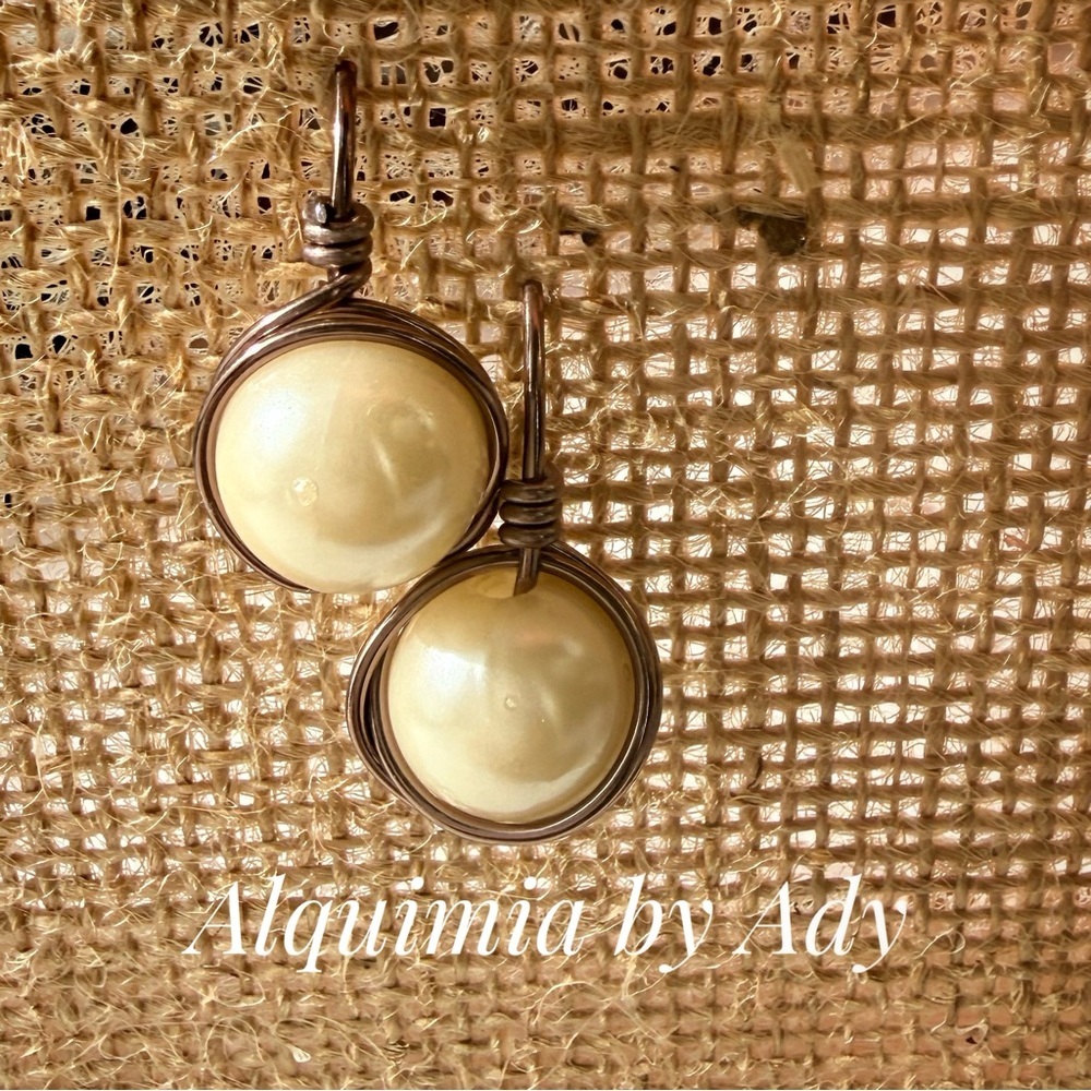 Chunky Cream Bead Earrings | Bronze Accent